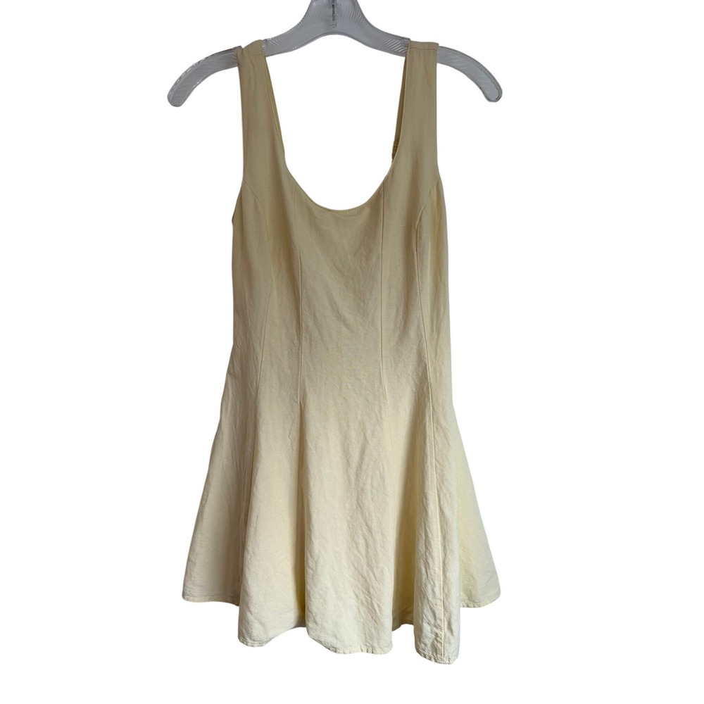 Japna Pale Yellow Linen Blend Smocked Back Fit and Flare Mini‎ Dress Size M